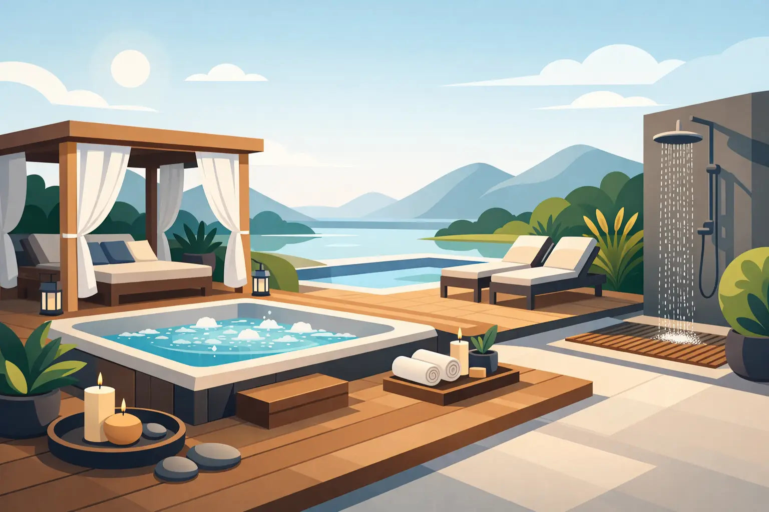 Outdoor Wellnessbereich gestalten mit Niveau