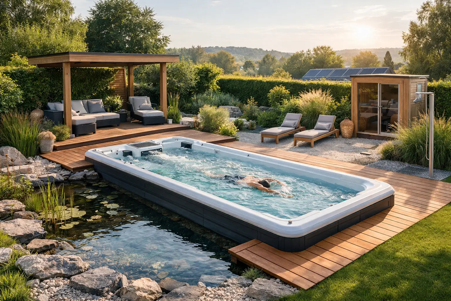 Wellnessgarten mit Swim Spa nachhaltig planen